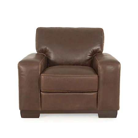 Contemporary Leather Chair with Track Arms and Plush Padding